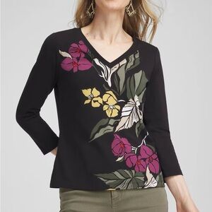 Chico's Blooms Perfect 3/4 sleeve tee NWT
